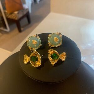 Elegant Gold and Green Stud Earrings